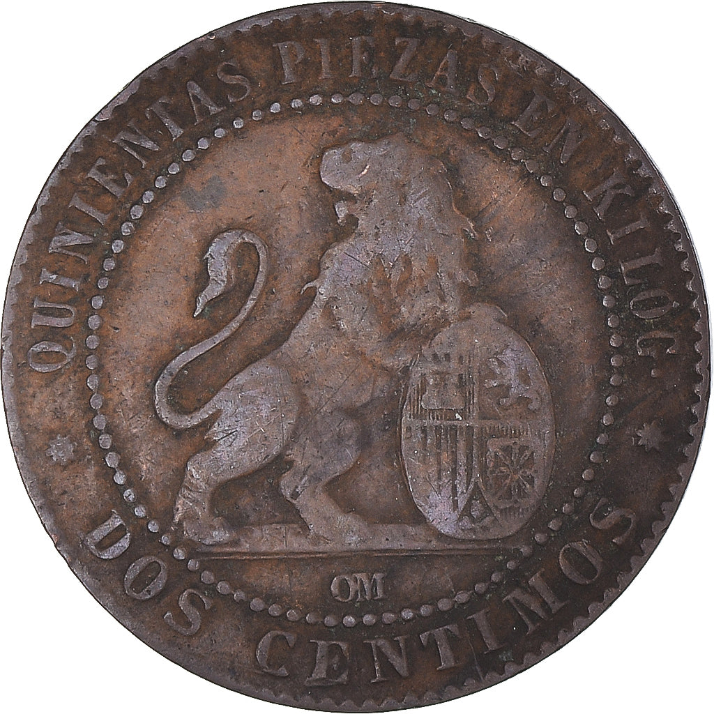 Moneta, Hiszpania, 2 Centimos, 1870