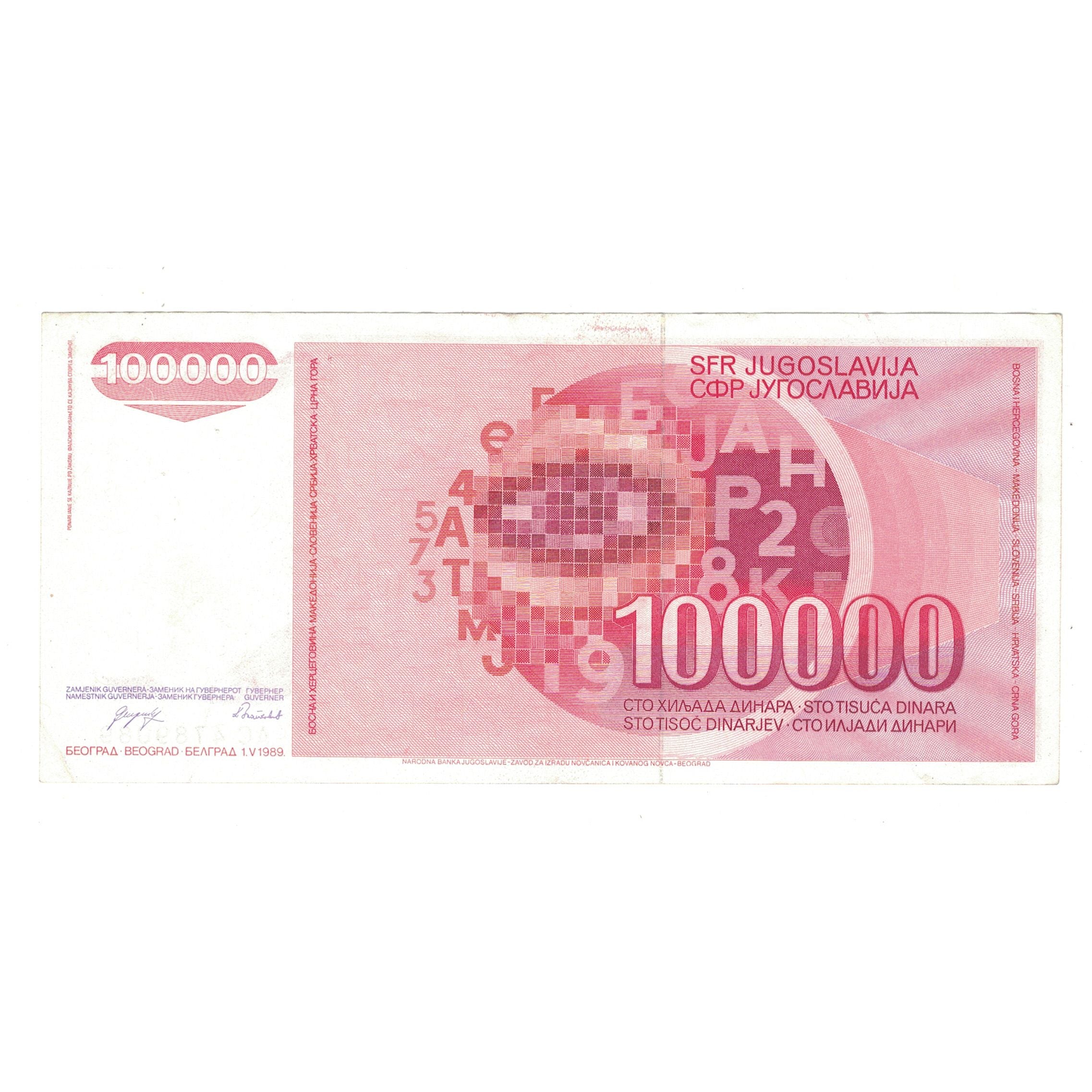 Banconote, Iugoslavia, 100,000 Dinara, 1989, 1989-05-01, KM:97, BB+
