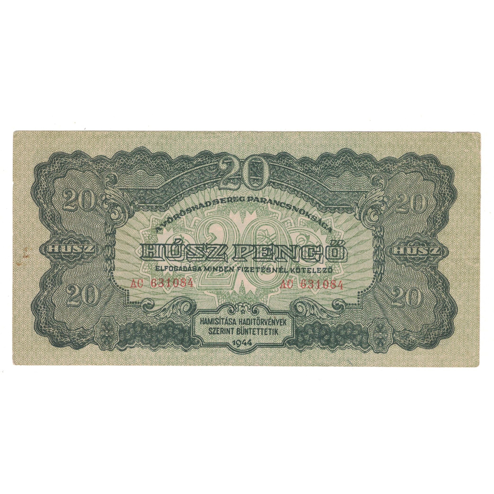 Geldschein, Ungarn, 20 Pengö, 1944, KM:M6b, SS