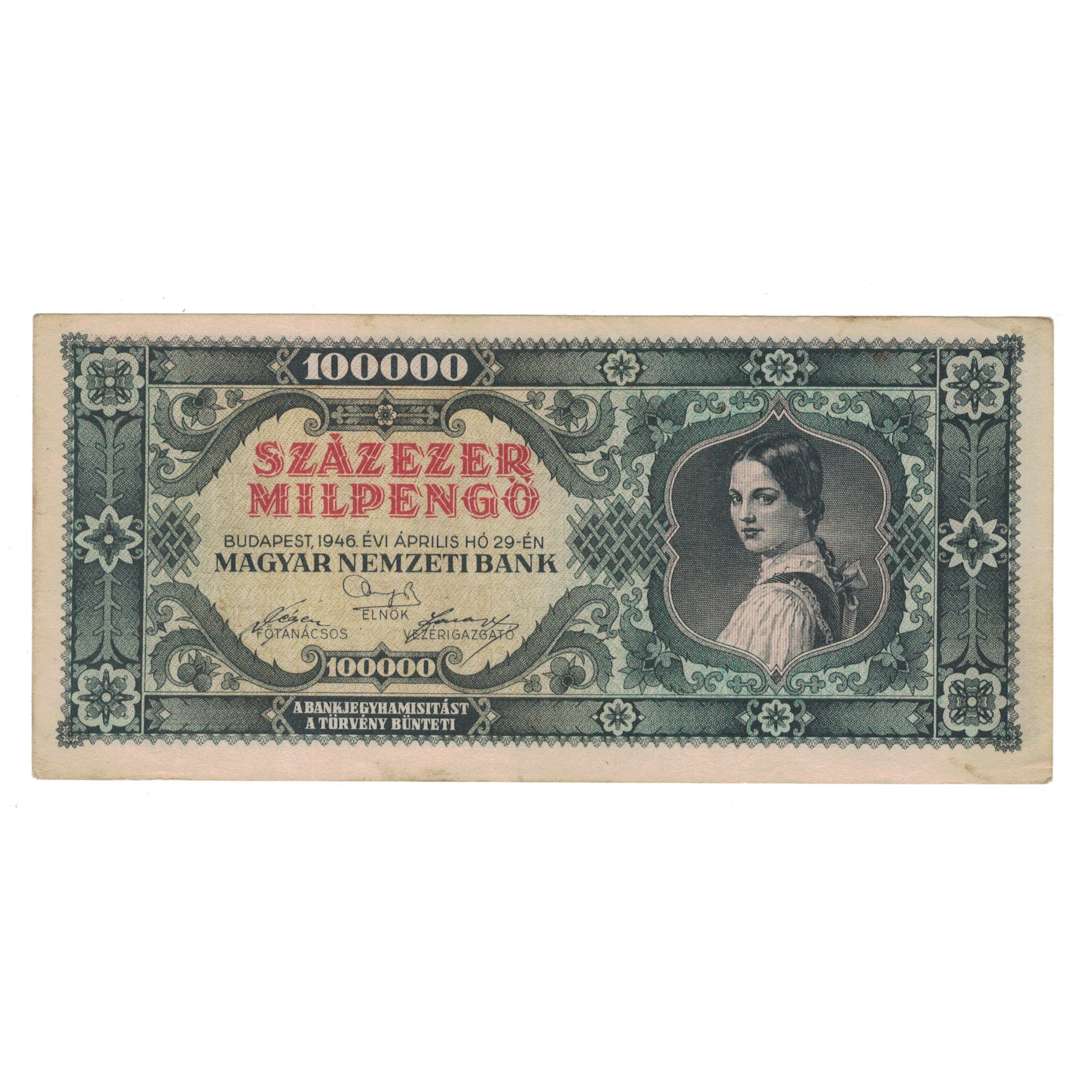 Banknote, Hungary, 100,000 Milpengö, 1946, 1946-04-29, KM:127, EF(40-45)