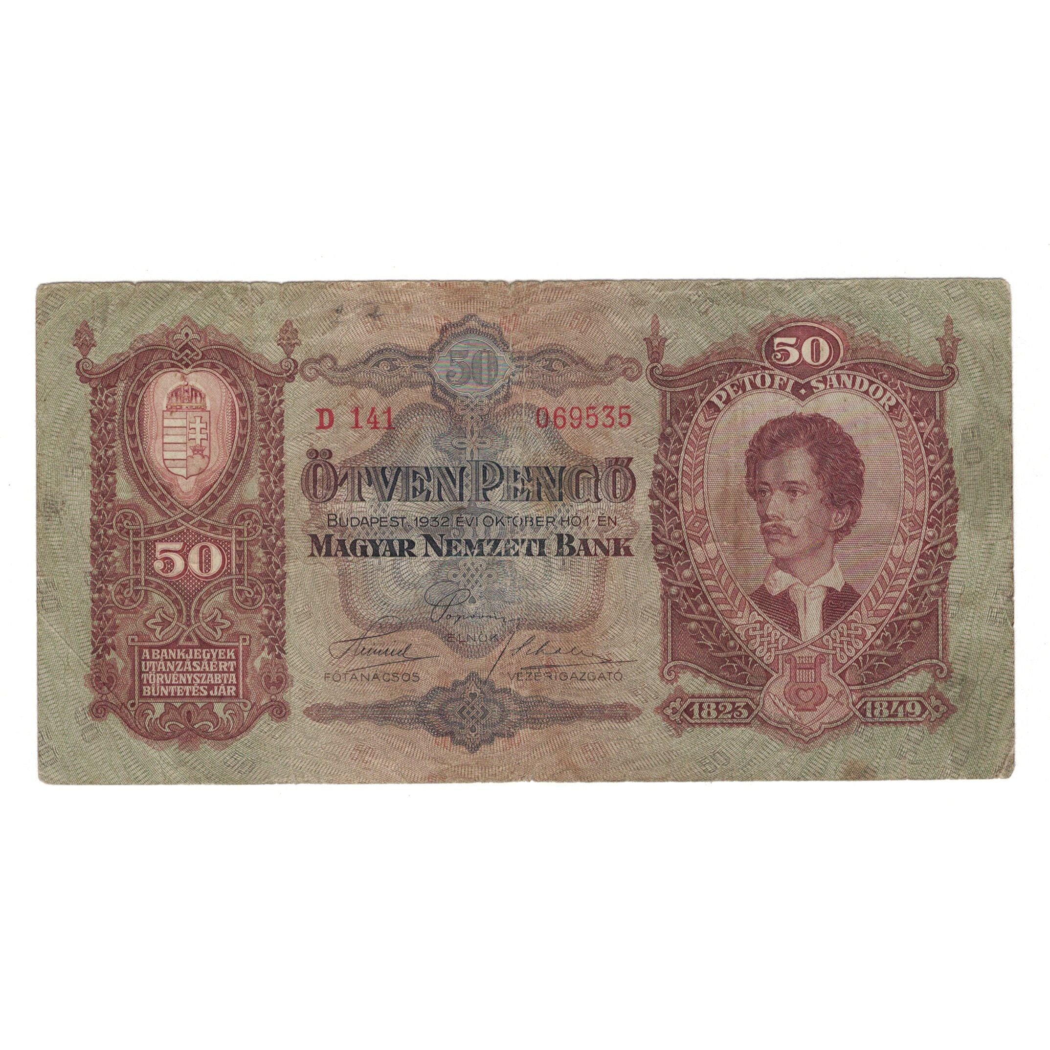 Billet, Hongrie, 50 Pengö, 1932, 1932-10-01, KM:99, TTB