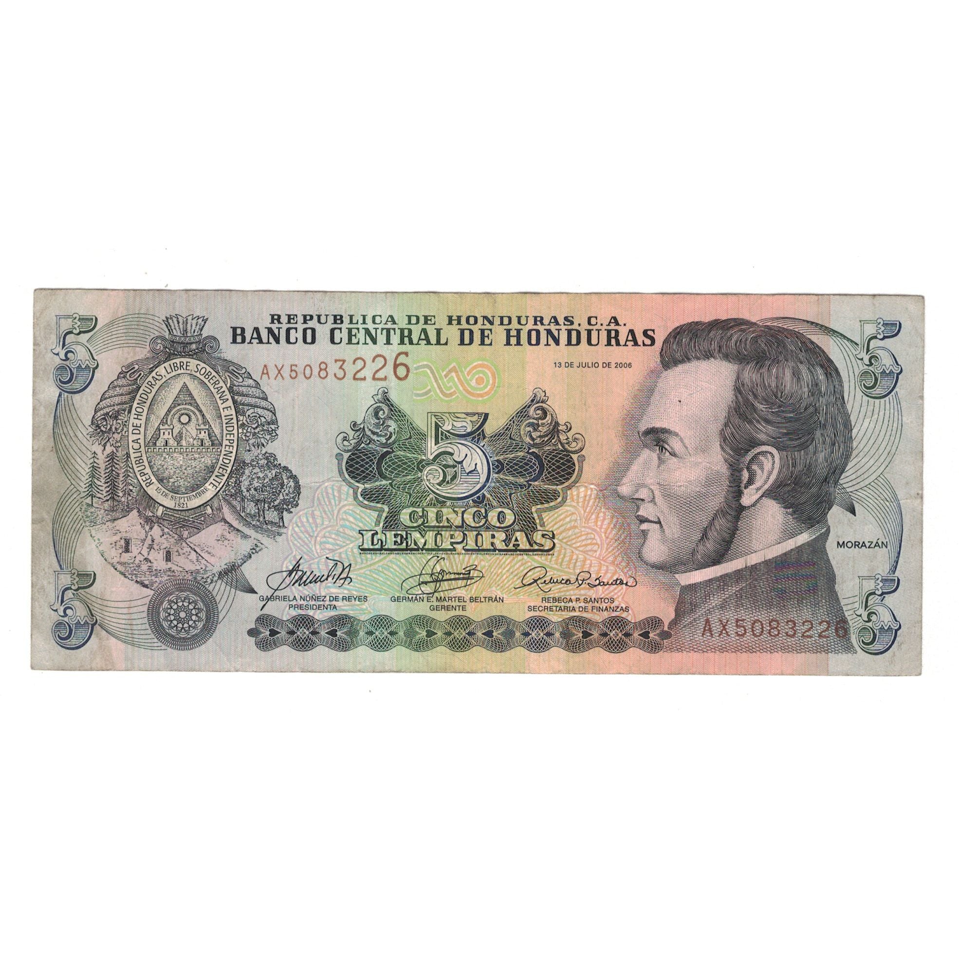 Nota, Honduras, 5 Lempiras, 2006, 2006-07-13, KM:91a, VF(20-25)