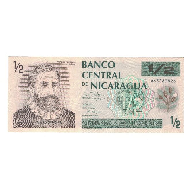 Banknote, Nicaragua, 1/2 Cordoba, Undated (1991), KM:171, UNC(65-70)