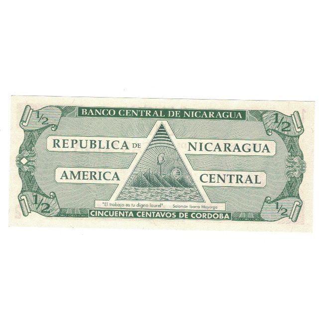 Banknote, Nicaragua, 1/2 Cordoba, Undated (1991), KM:171, UNC(65-70)