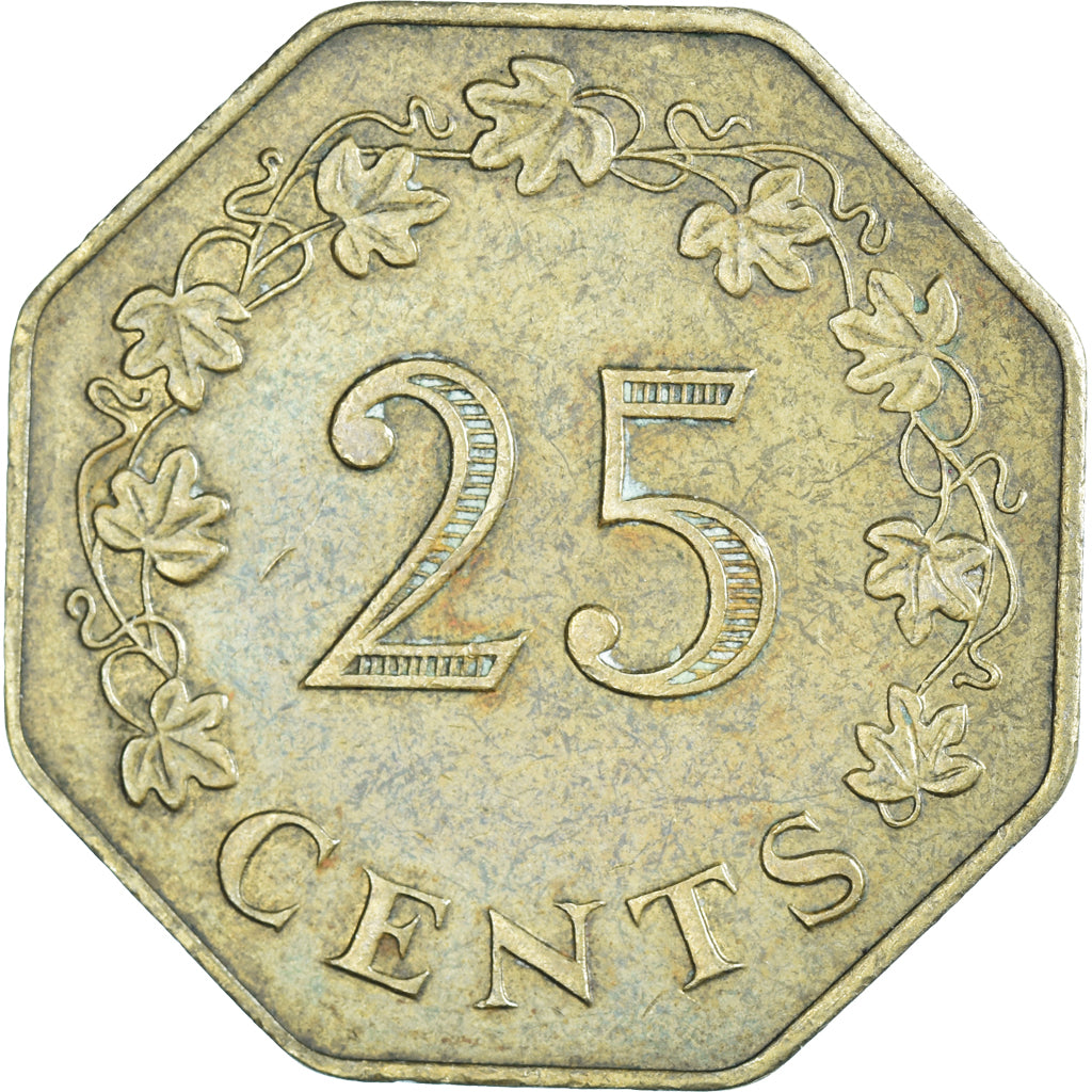 Coin, Malta, 25 Cents, 1975