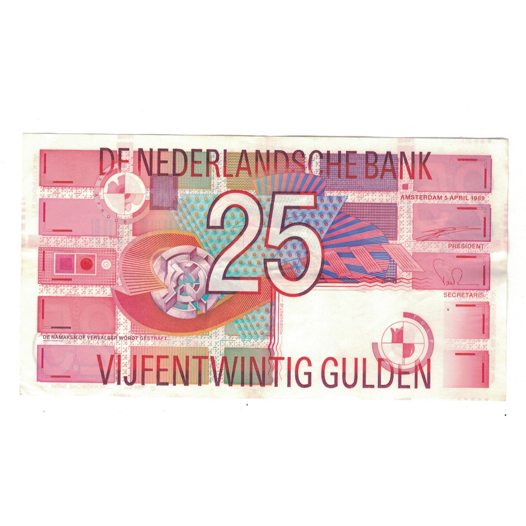 Banknote, Netherlands, 25 Gulden, 1989, 1989-04-05, KM:100, AU(50-53)
