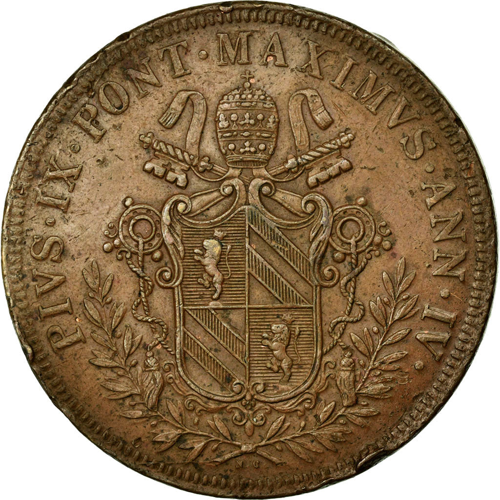 Munten, Italiaanse staten, PAPAL STATES, Pius IX, 5 Baiocchi, 1849, Roma, ZF+