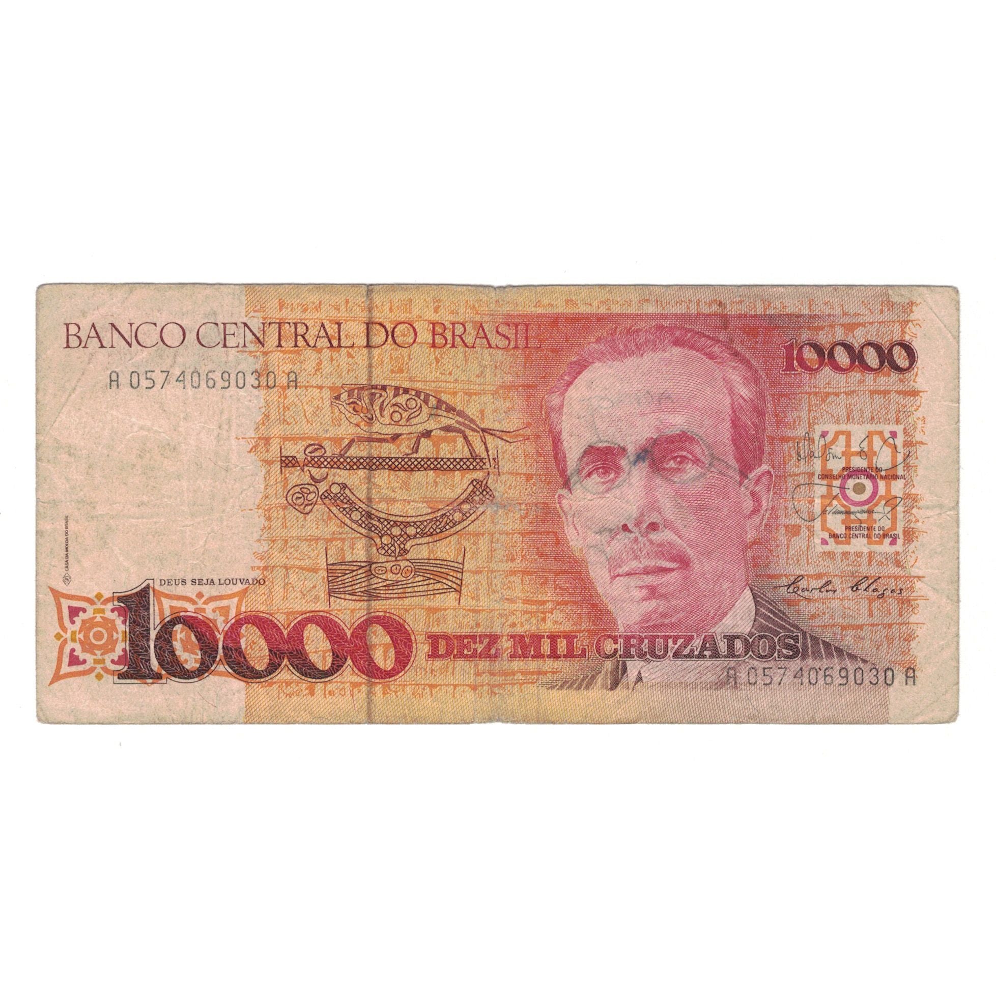 Banknote, Brazil, 10,000 Cruzados, Undated (1989), KM:215a, VF(20-25)