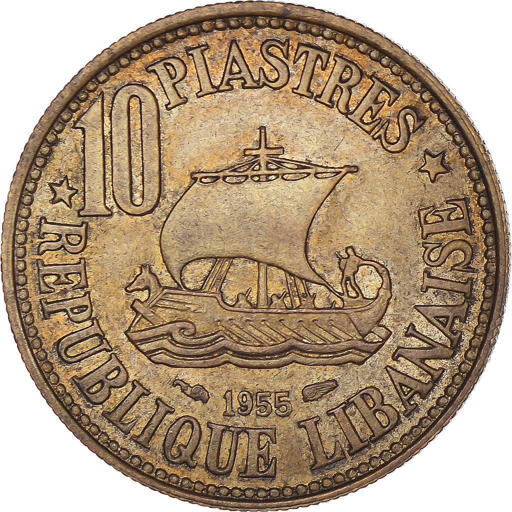 Coin, Lebanon, 10 Piastres, 1955