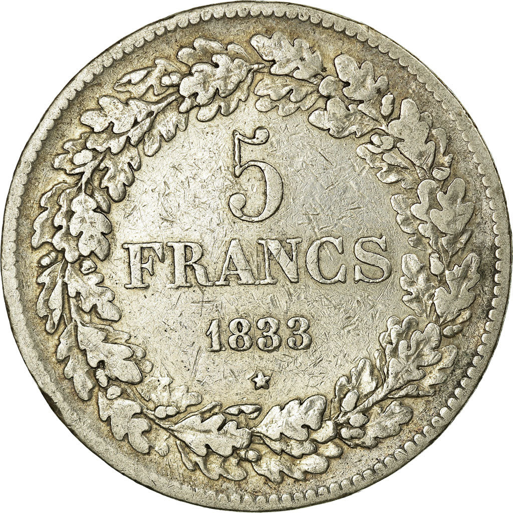 Belgium, Leopold I, 5 Francs, 5 Frank, 1833, Brussels, Tranche A, Silver
