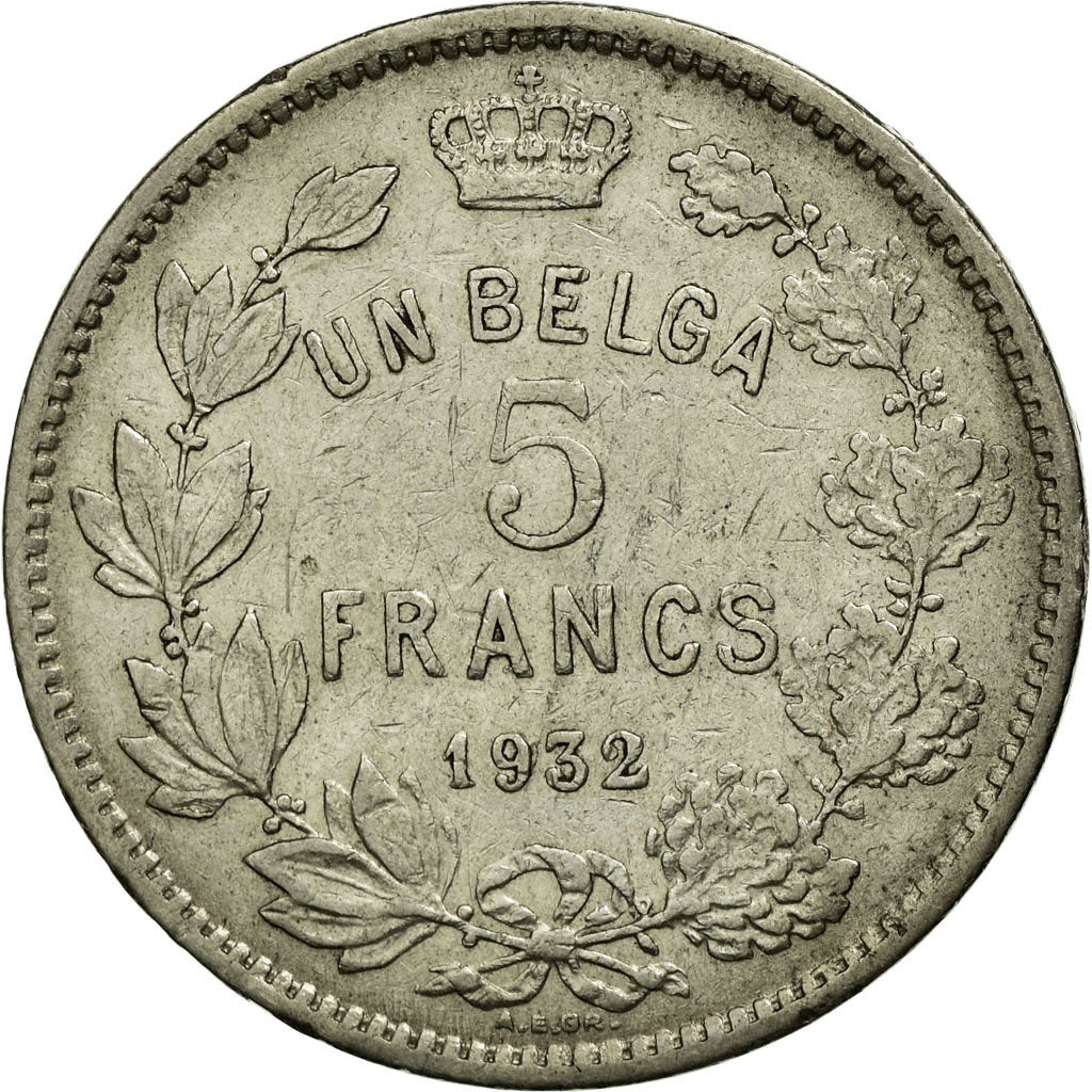 Coin, Belgium, 5 Francs, 5 Frank, 1932, EF(40-45), Nickel, KM:97.1