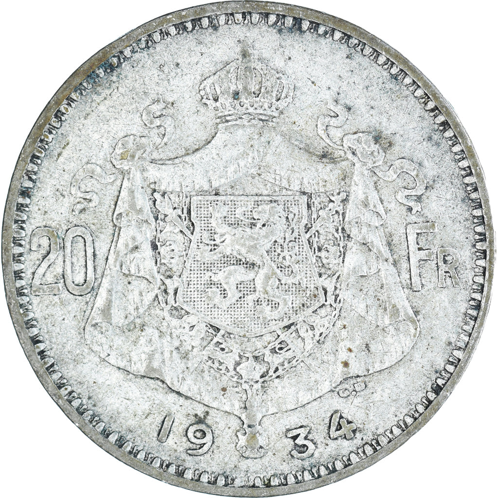 Moneda, Bélgica, 20 Francs, 20 Frank, 1934