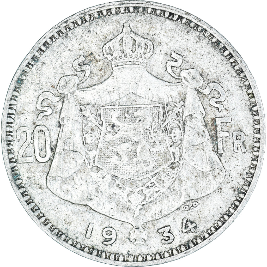 Münze, Belgien, 20 Francs, 20 Frank, 1934