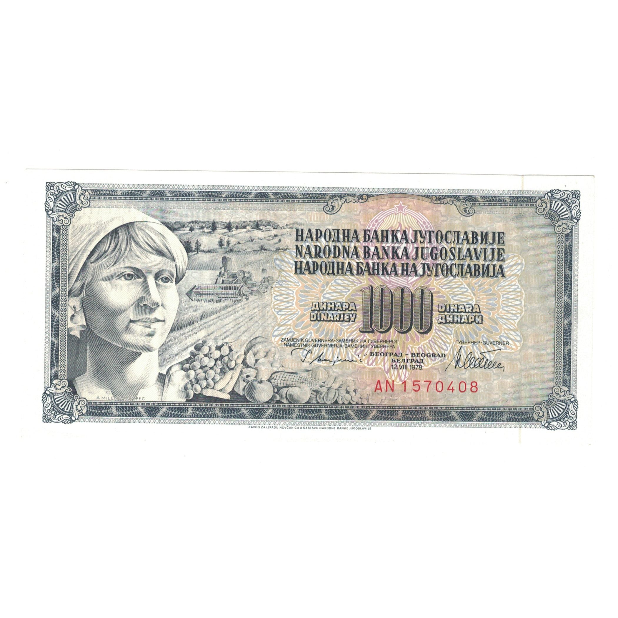 Banknote, Yugoslavia, 1000 Dinara, 1978, 1978-08-12, KM:92a, UNC(65-70)