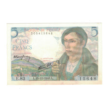 France, 5 Francs, Berger, 1943, E.83, AU(50-53), Fayette:05.04, KM:98a