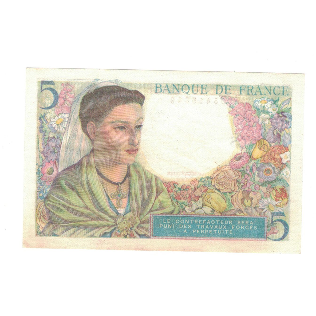 France, 5 Francs, Berger, 1943, E.83, AU(50-53), Fayette:05.04, KM:98a