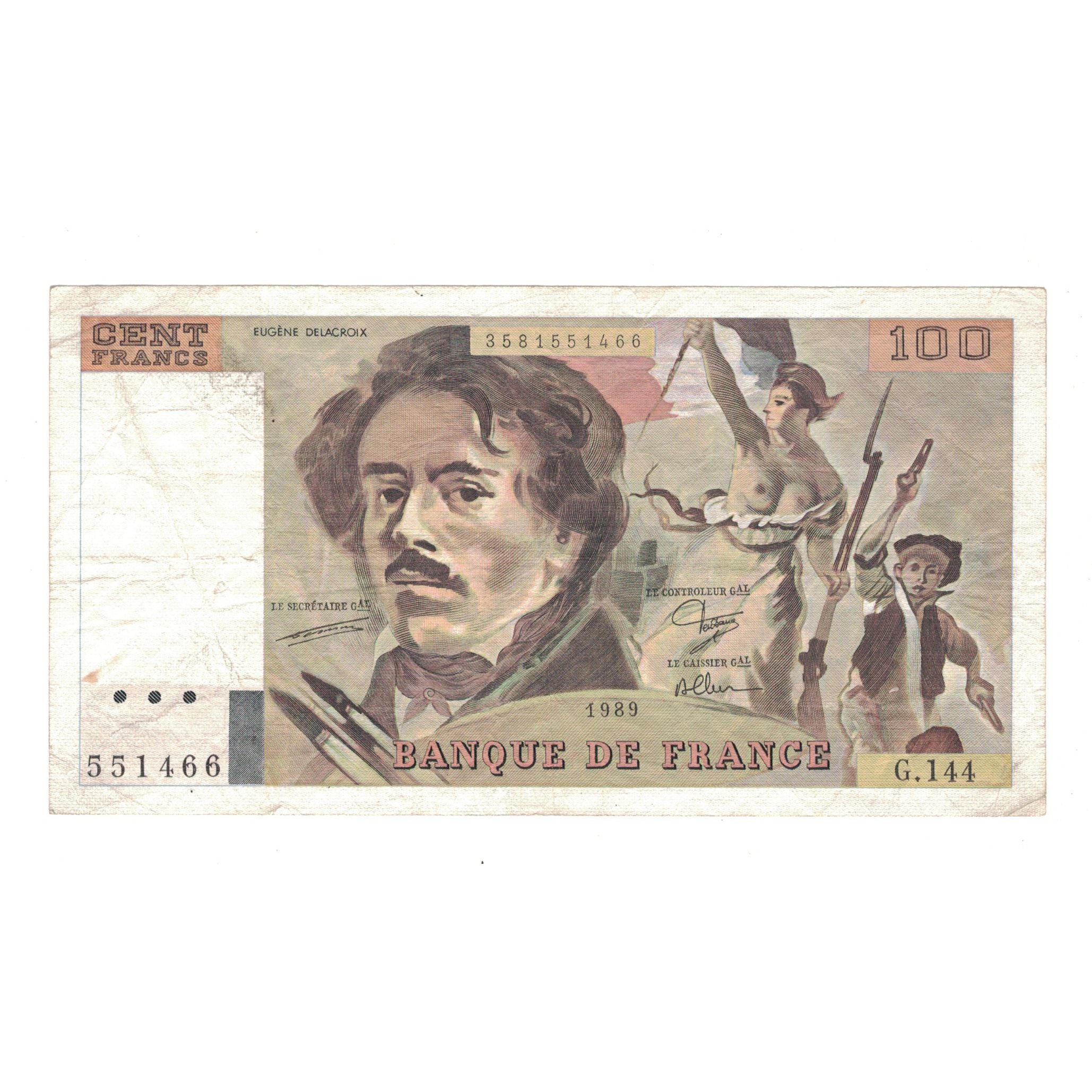 Frankreich, 100 Francs, Delacroix, 1989, G.144, SS, Fayette:69.13C