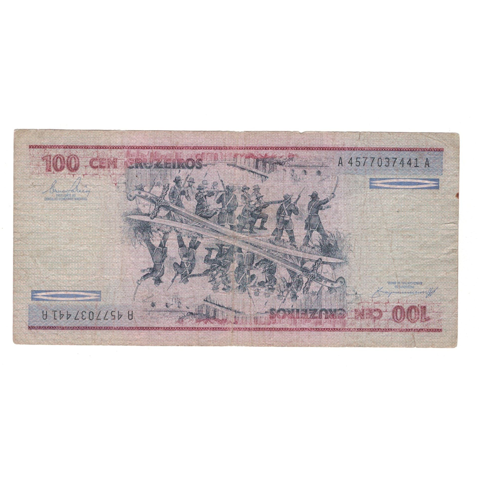 Nota, Brasil, 100 Cruzeiros, KM:198b, VF(20-25)