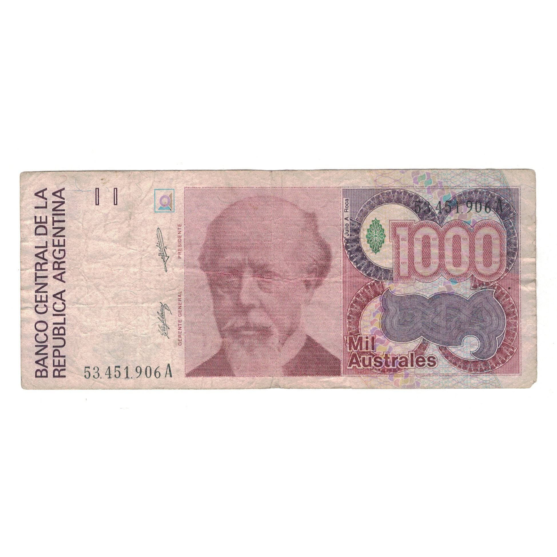 Nota, Argentina, 1000 Australes, KM:329a, VF(20-25)