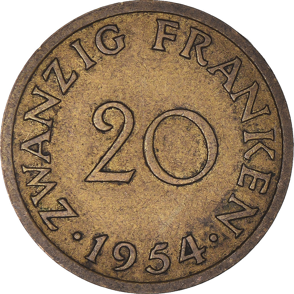 Coin, SAARLAND, 20 Franken, 1954