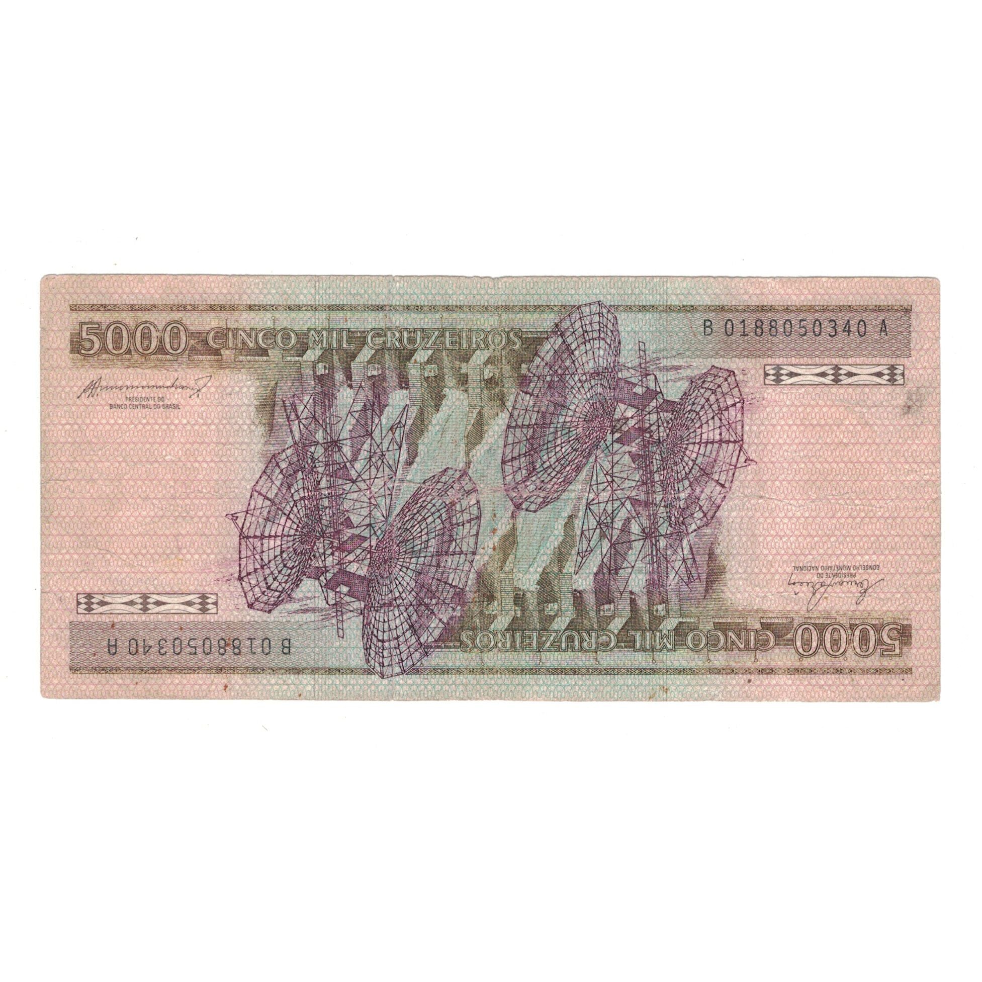 Nota, Brasil, 5000 Cruzeiros, KM:202c, VF(20-25)