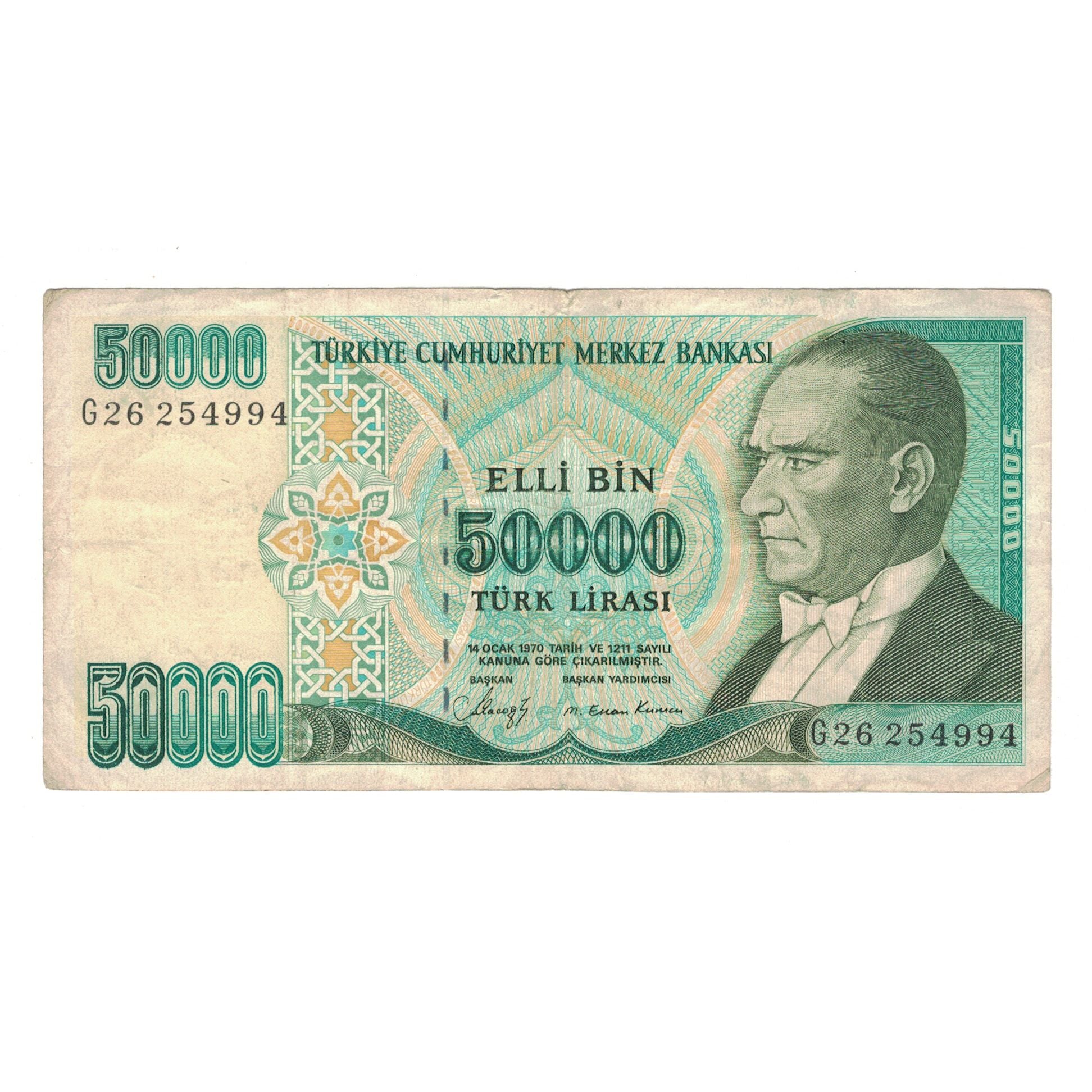 Geldschein, Türkei, 50,000 Lira, KM:204, SS