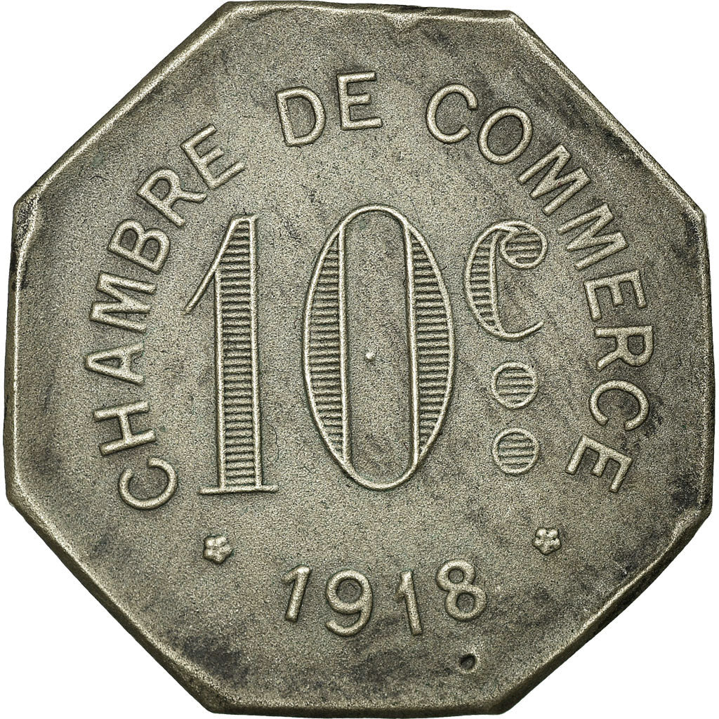 France, 10 Centimes, Chamber of Commerce, 1918, AU(50-53), Silver