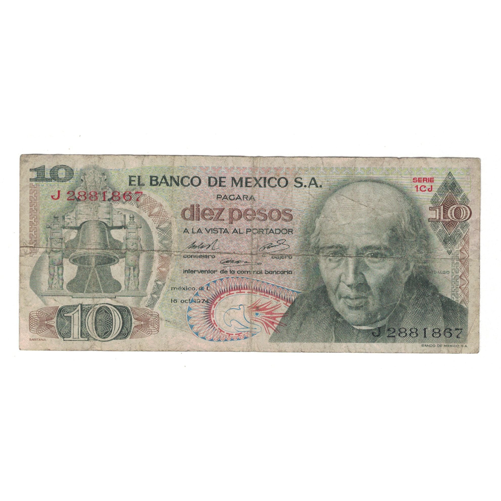 Billet, Mexique, 10 Pesos, 1974, 1974-10-16, KM:63g, B