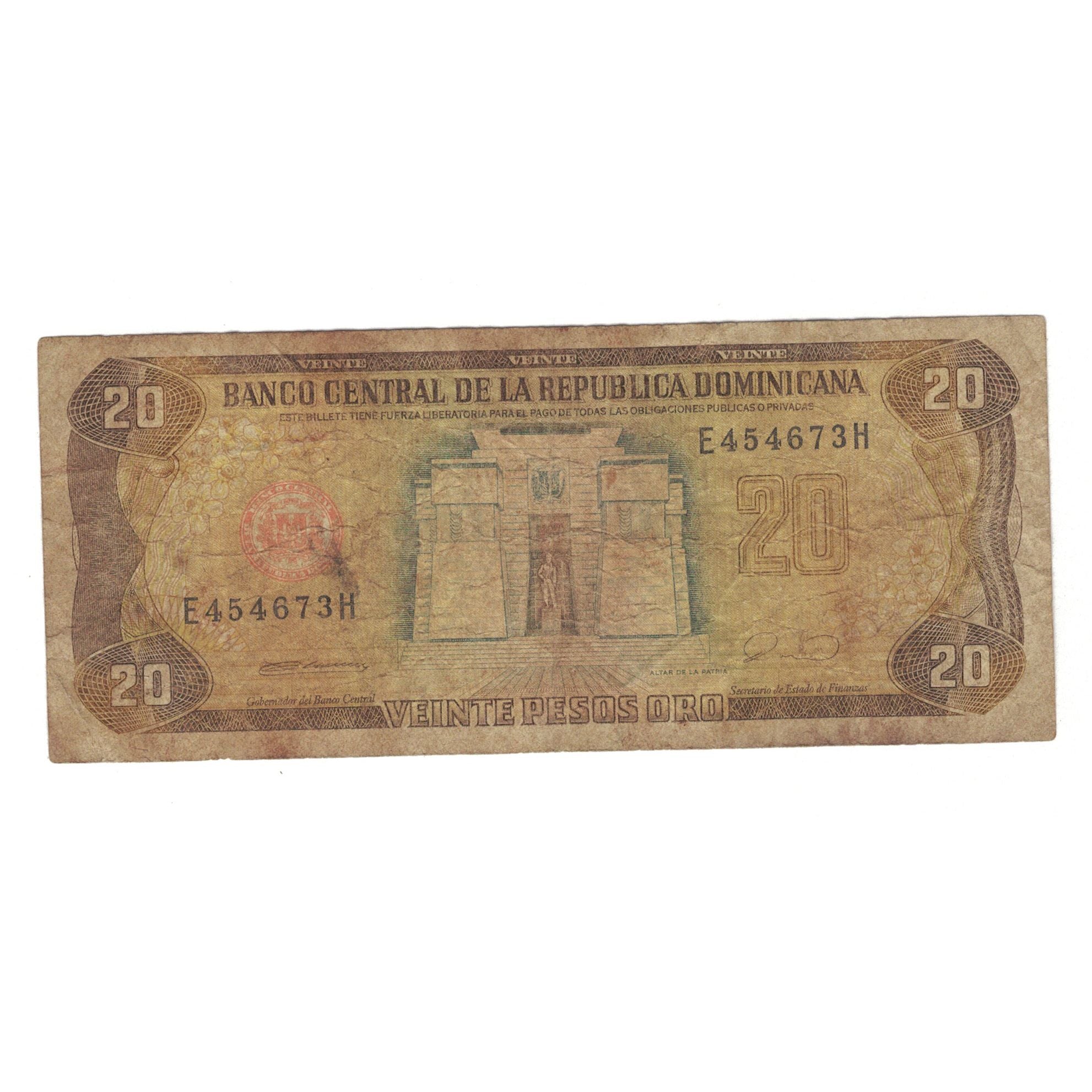 Nota, República Dominicana, 20 Pesos Oro, 1990, KM:133, VG(8-10)