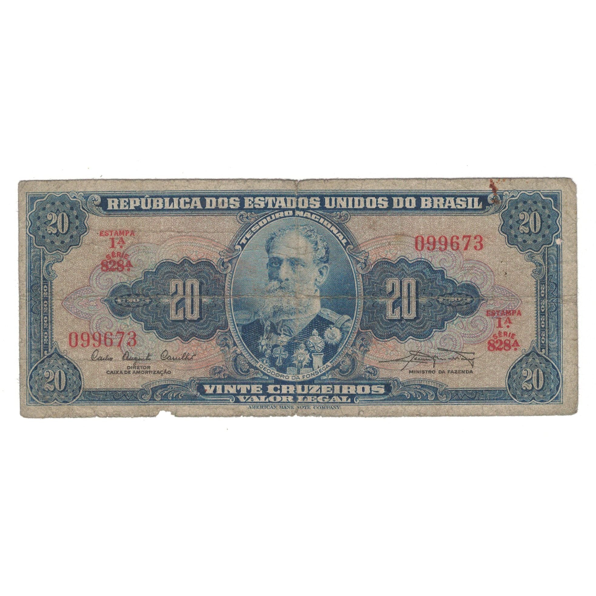 Nota, Brasil, 20 Cruzeiros, KM:168a, VG(8-10)