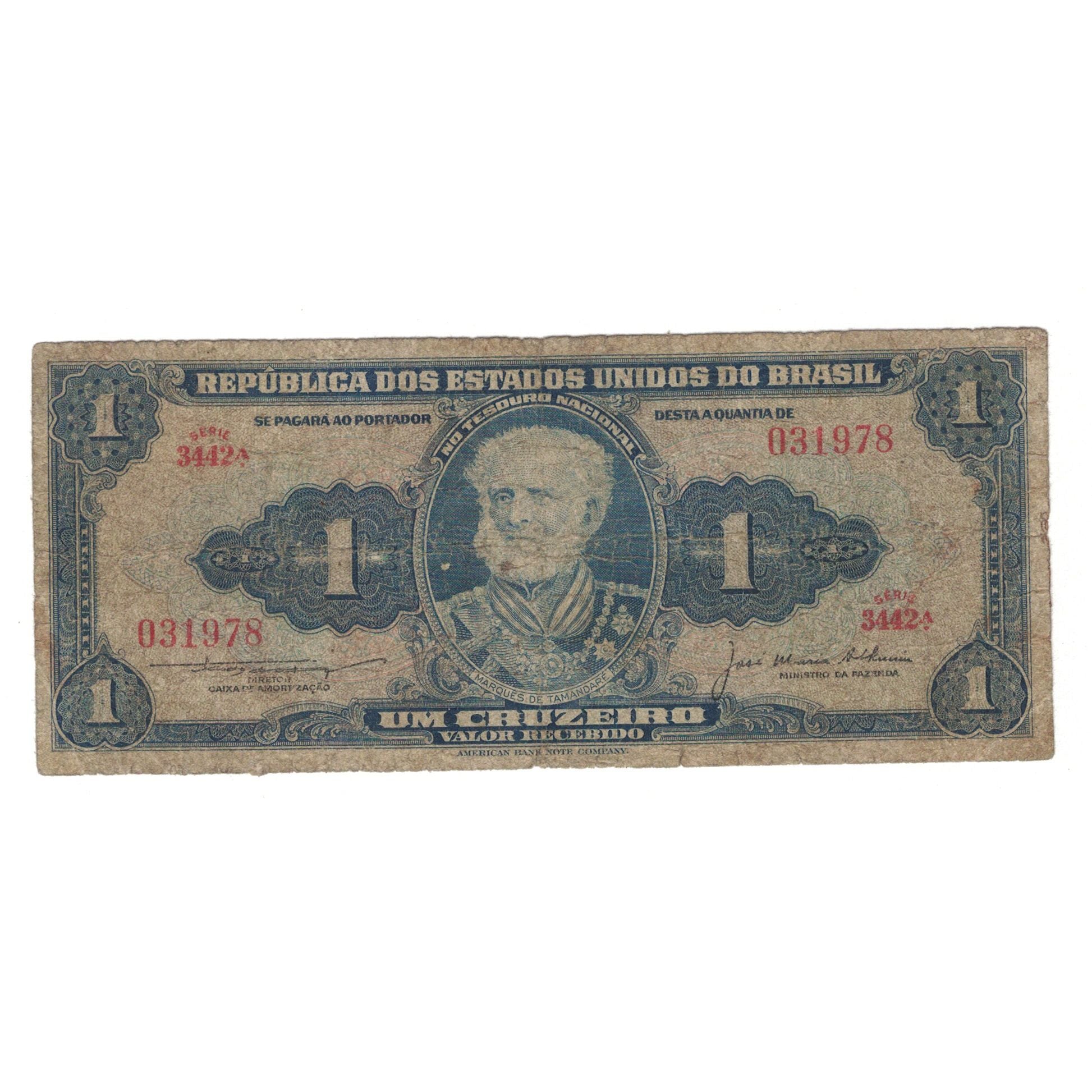 Nota, Brasil, 1 Cruzeiro, KM:150c, VG(8-10)