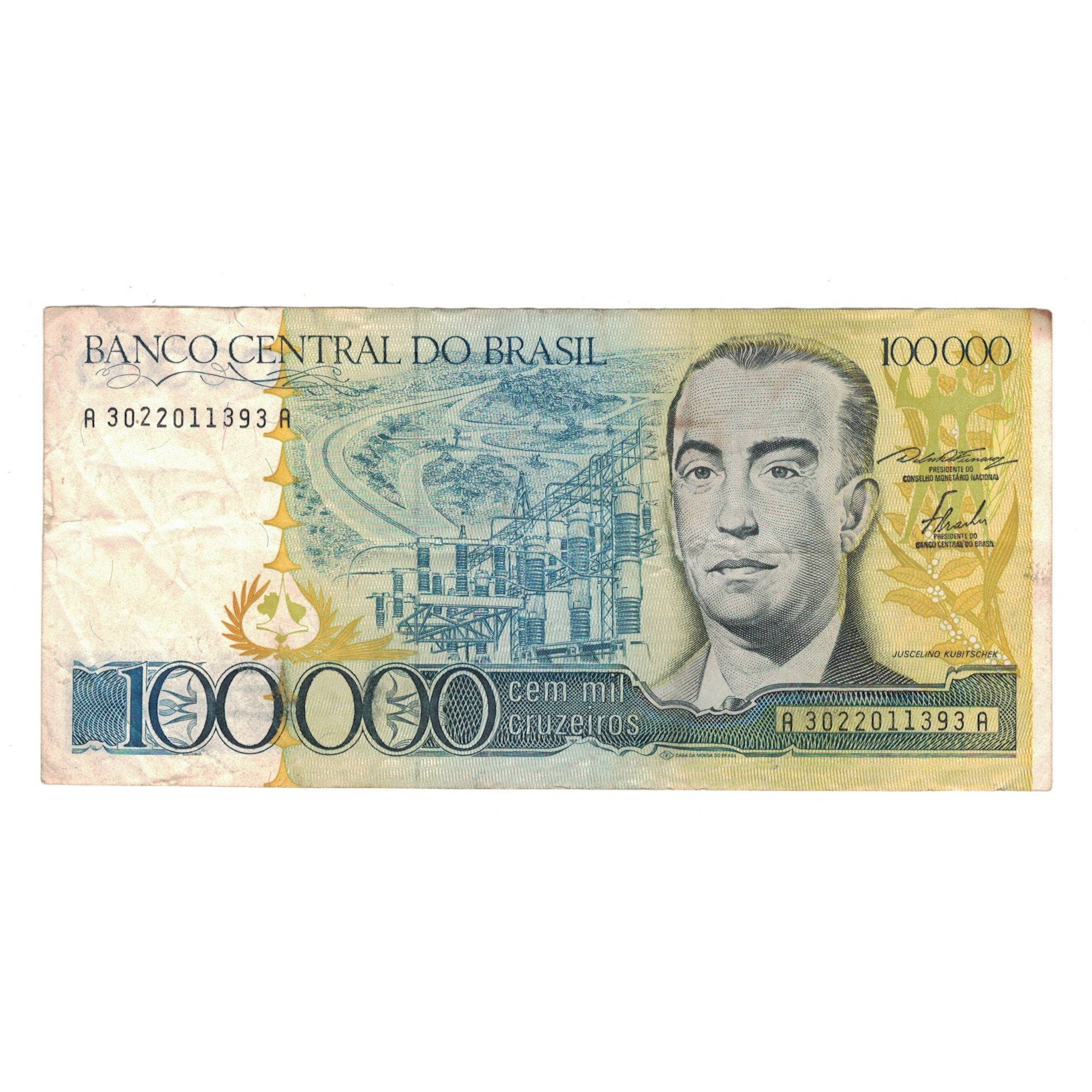 Banknote, Brazil, 100,000 Cruzeiros, KM:205a, EF(40-45)