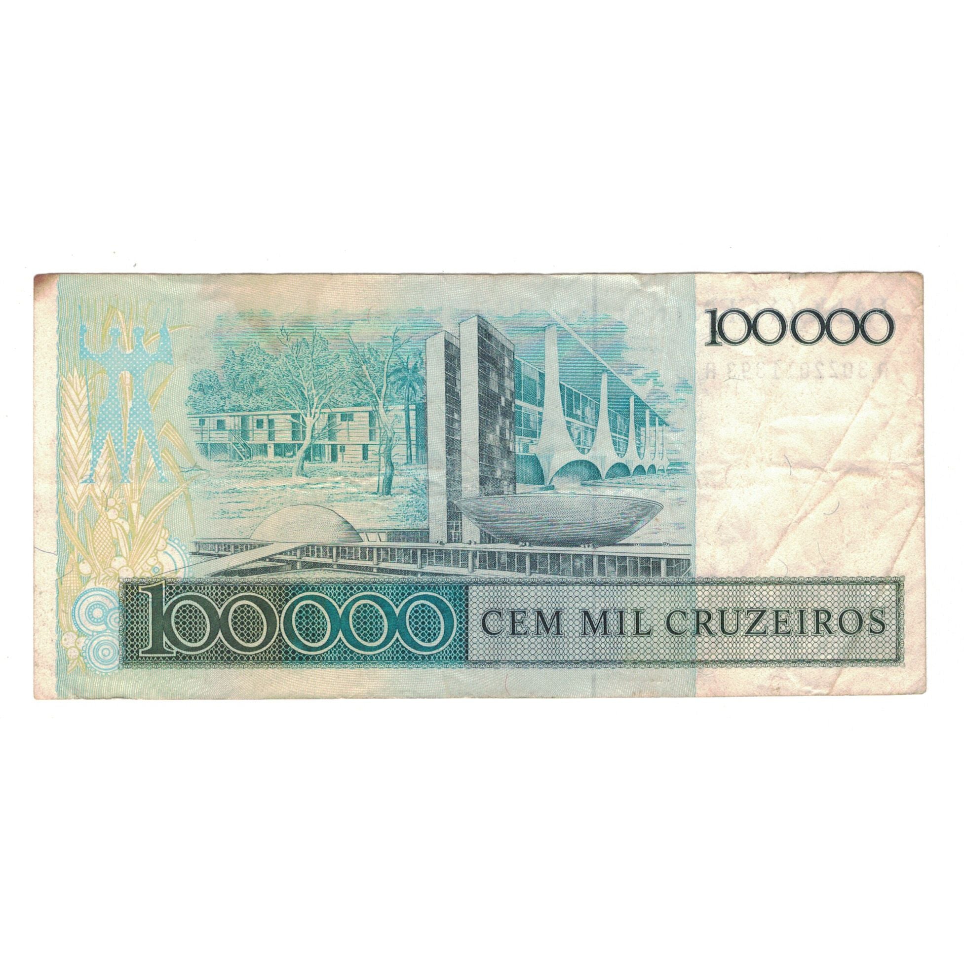 Banknote, Brazil, 100,000 Cruzeiros, KM:205a, EF(40-45)