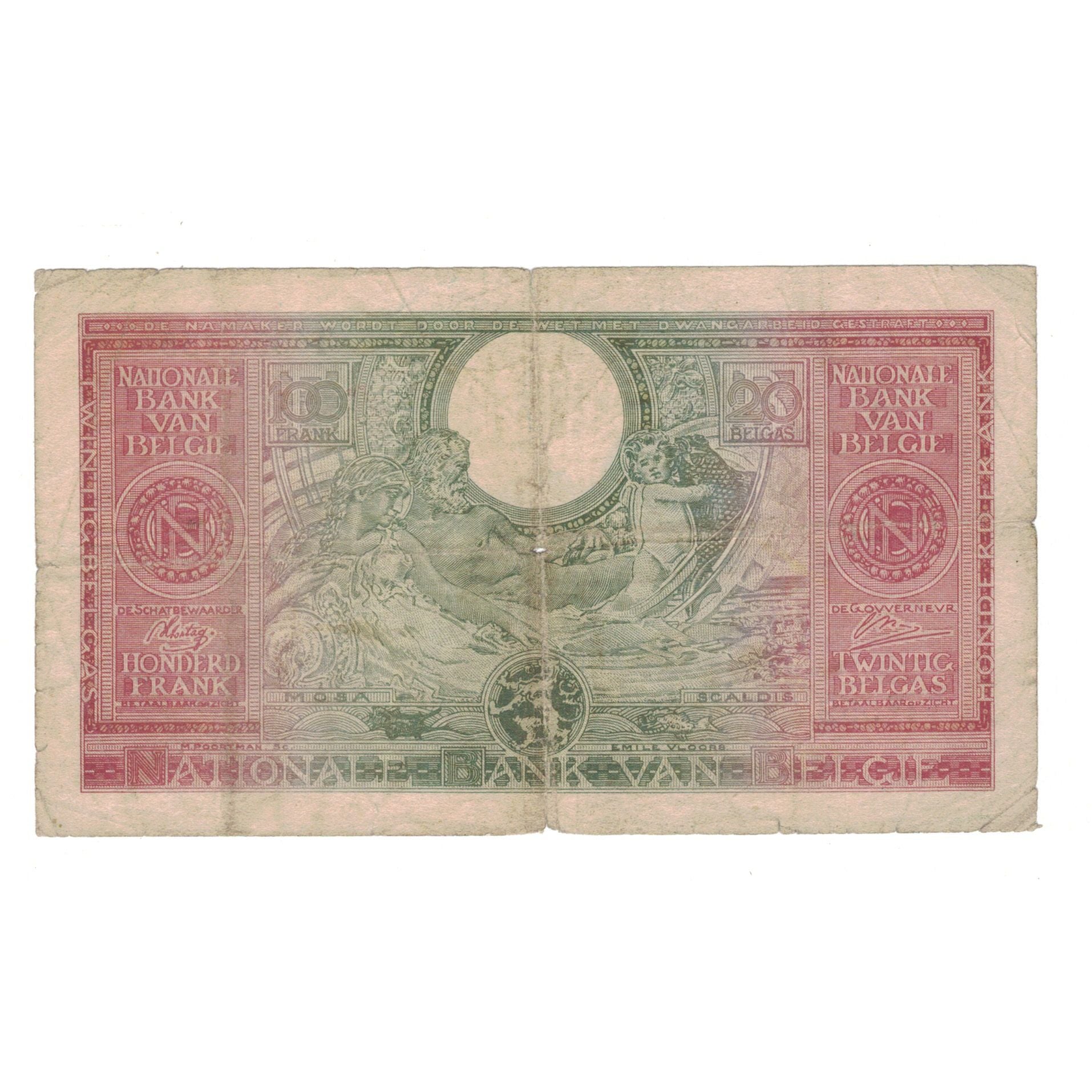 Banknote, Belgium, 100 Francs-20 Belgas, 1943, 1943-02-01, KM:123, VF(20-25)