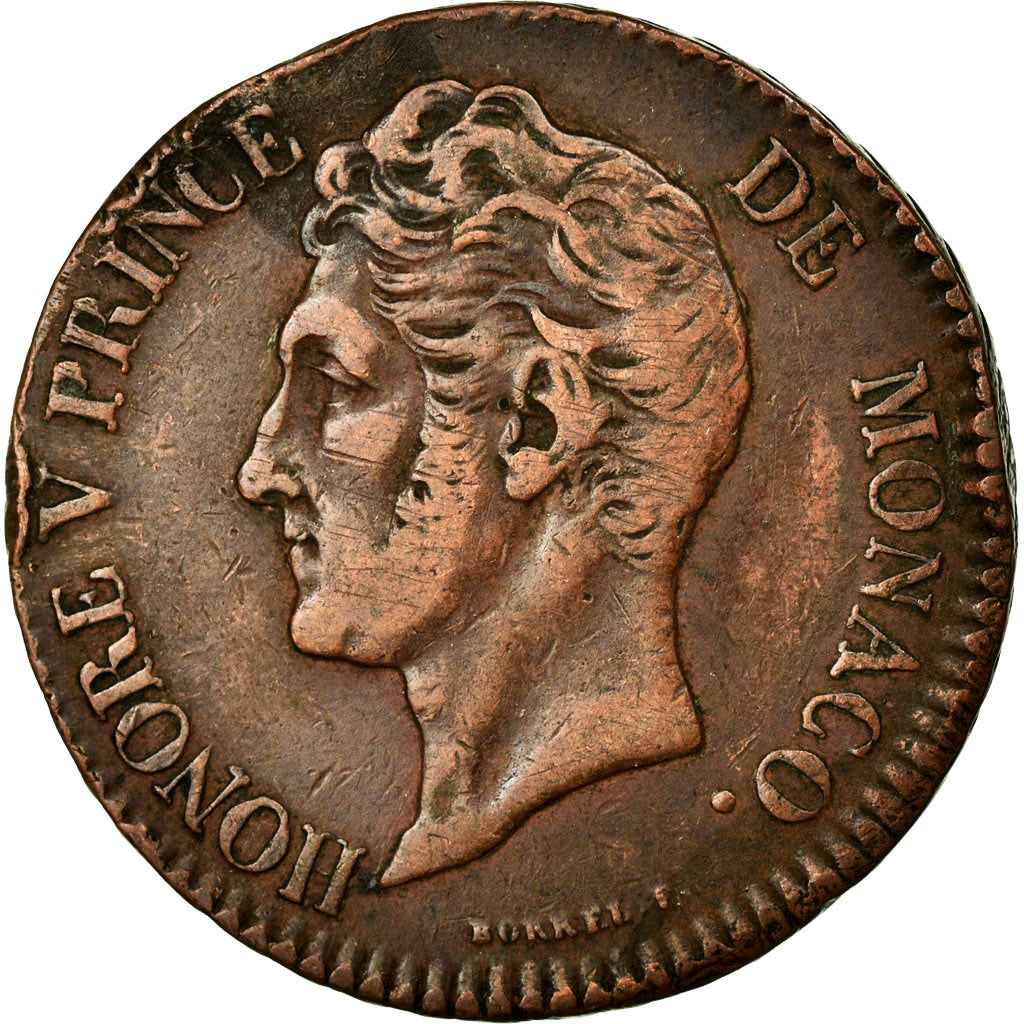 Coin, Monaco, Honore V, 5 Centimes, Cinq, 1837, Monaco, VF(30-35), Copper