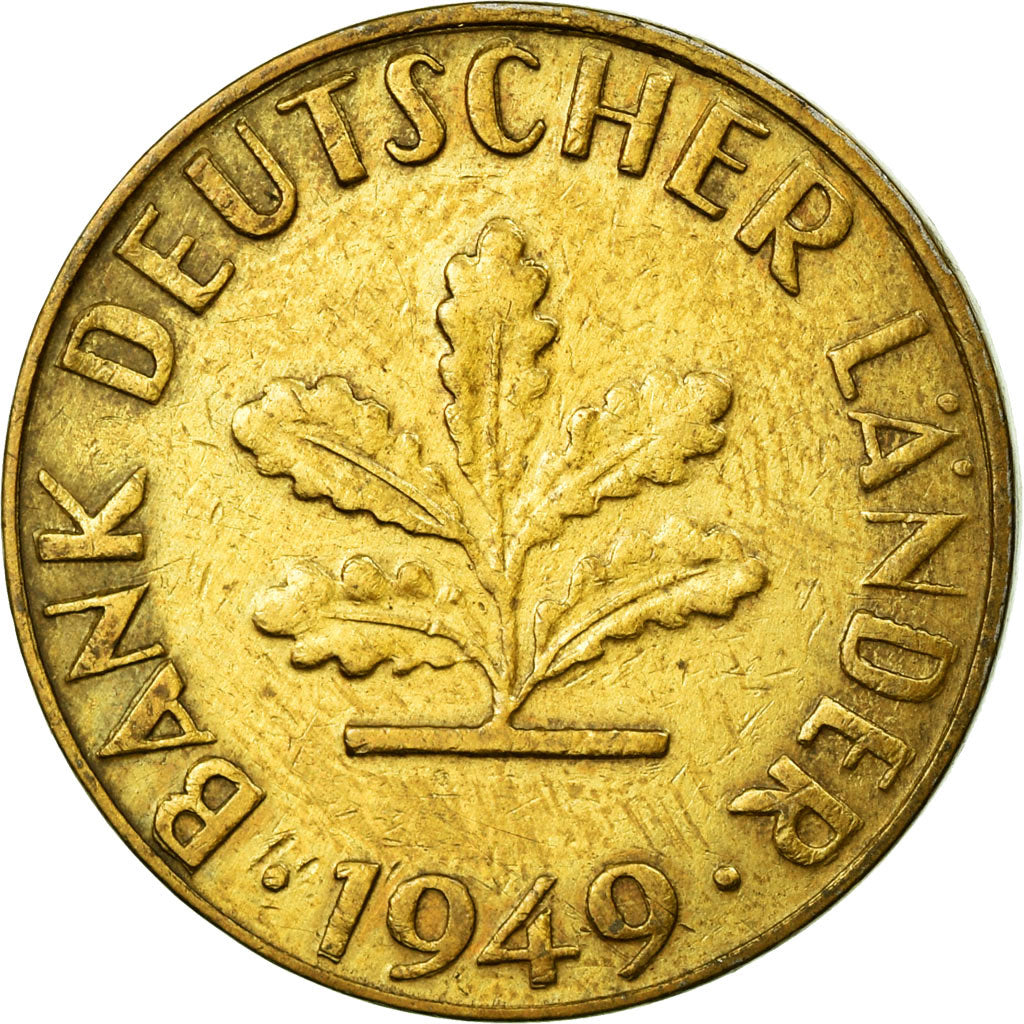 Coin, GERMANY - FEDERAL REPUBLIC, 10 Pfennig, 1949, EF(40-45), Brass Clad Steel
