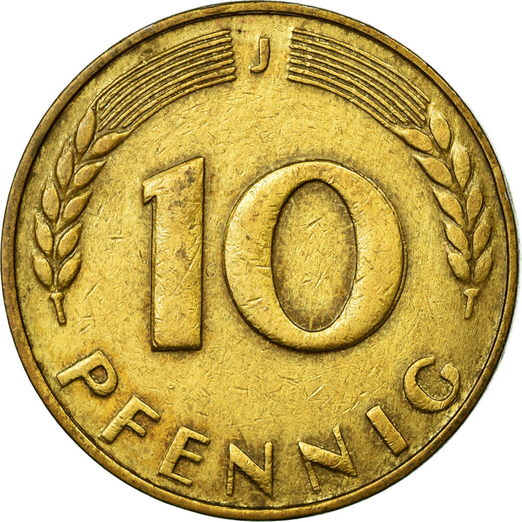 Coin, GERMANY - FEDERAL REPUBLIC, 10 Pfennig, 1949, EF(40-45), Brass Clad Steel