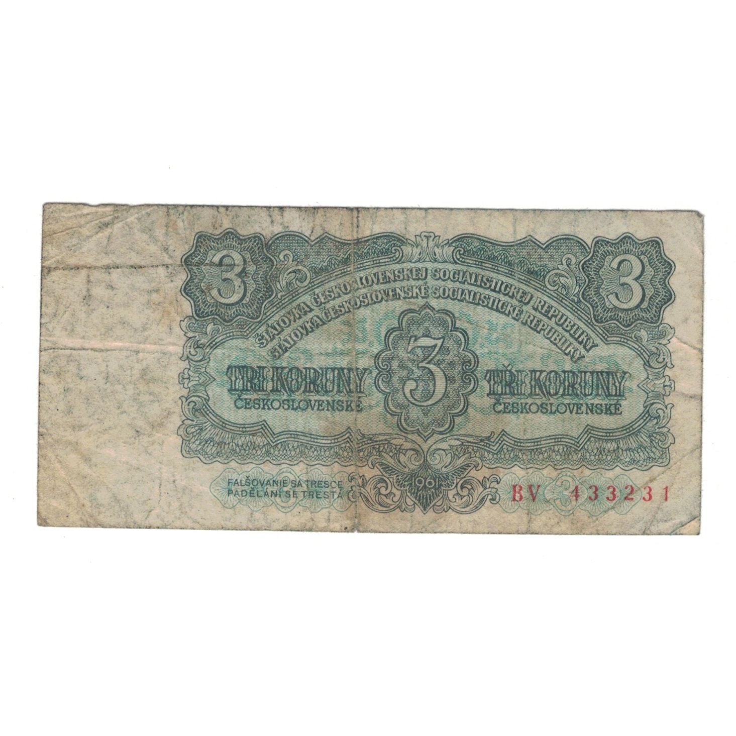 Geldschein, Tschechoslowakei, 3 Koruny, 1961, KM:81a, SGE
