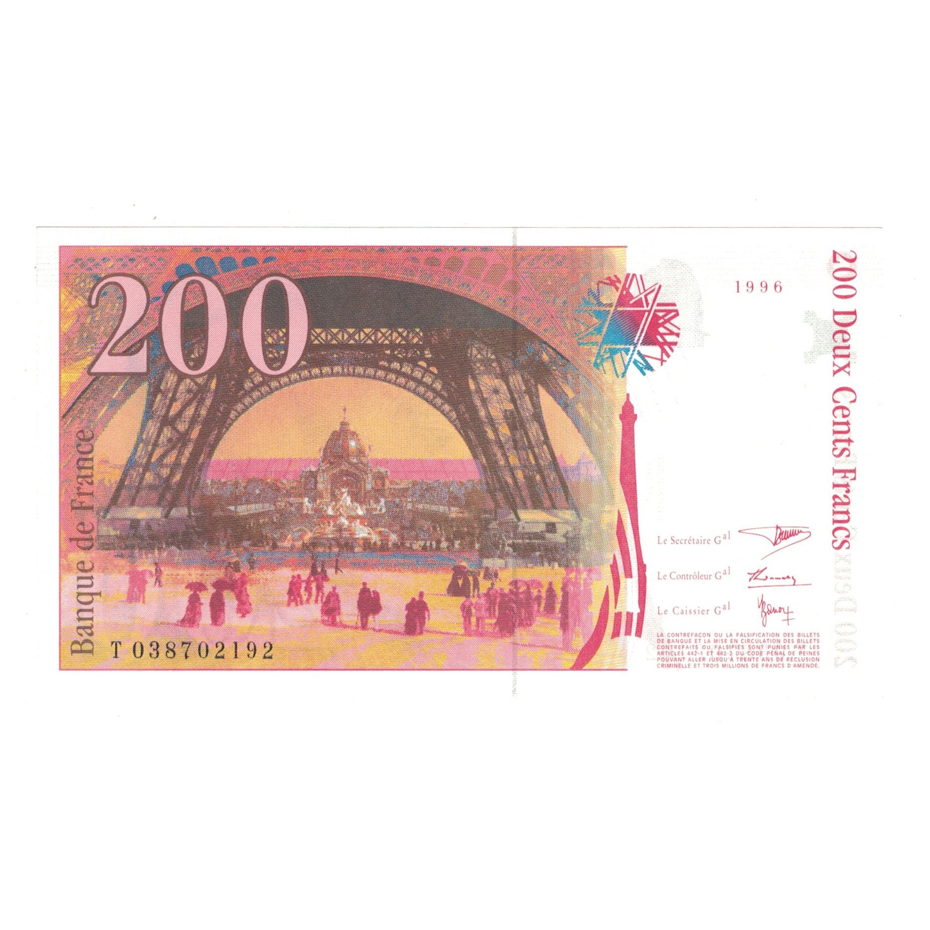 Francja, 200 Francs, Eiffel, 1996, T038702192, UNC(64), Fayette:75.3a, KM:159b
