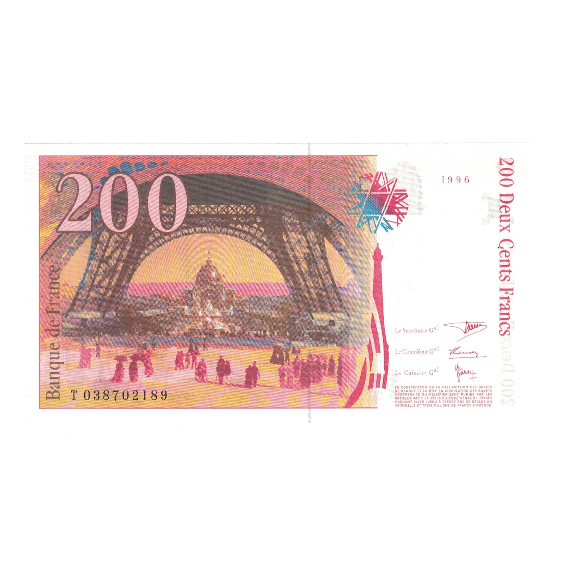 Frankrijk, 200 Francs, Eiffel, 1996, T038702189, NIEUW, Fayette:75.3a, KM:159b