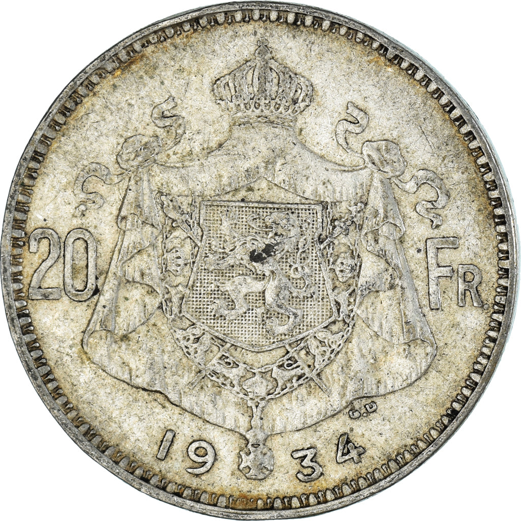 Moneda, Bélgica, 20 Francs, 20 Frank, 1934