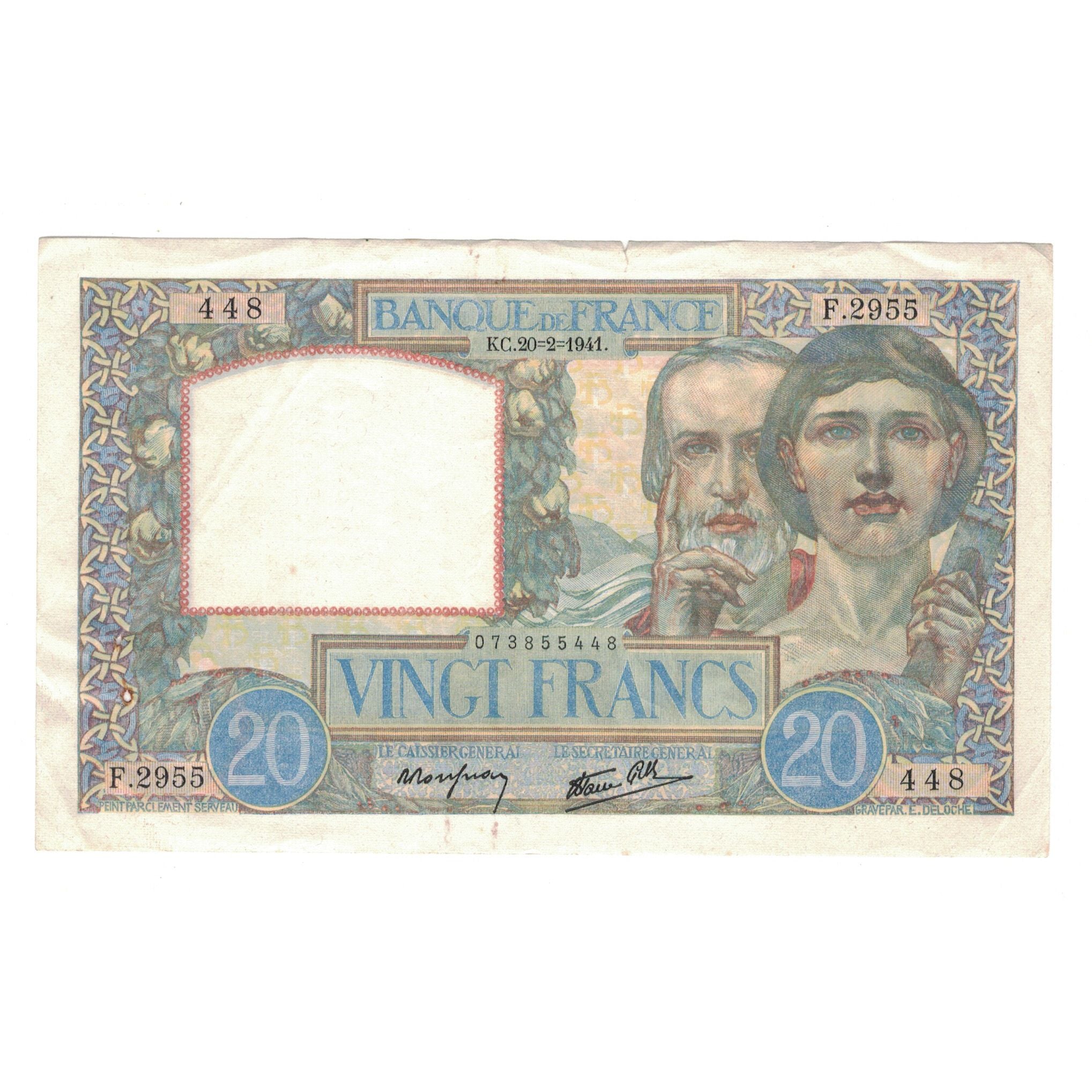 França, 20 Francs, Science et Travail, 1941, F.2955, EF(40-45), Fayette:12.12