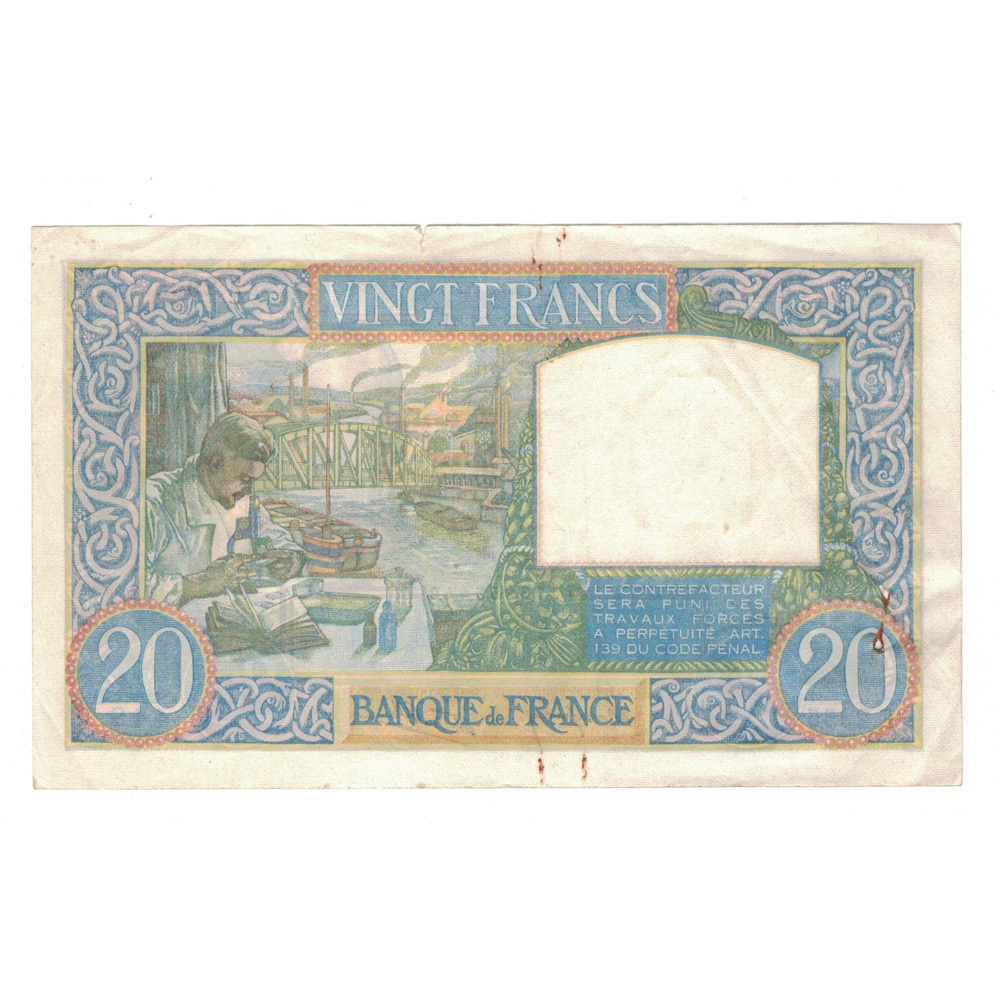 França, 20 Francs, Science et Travail, 1941, F.2955, EF(40-45), Fayette:12.12