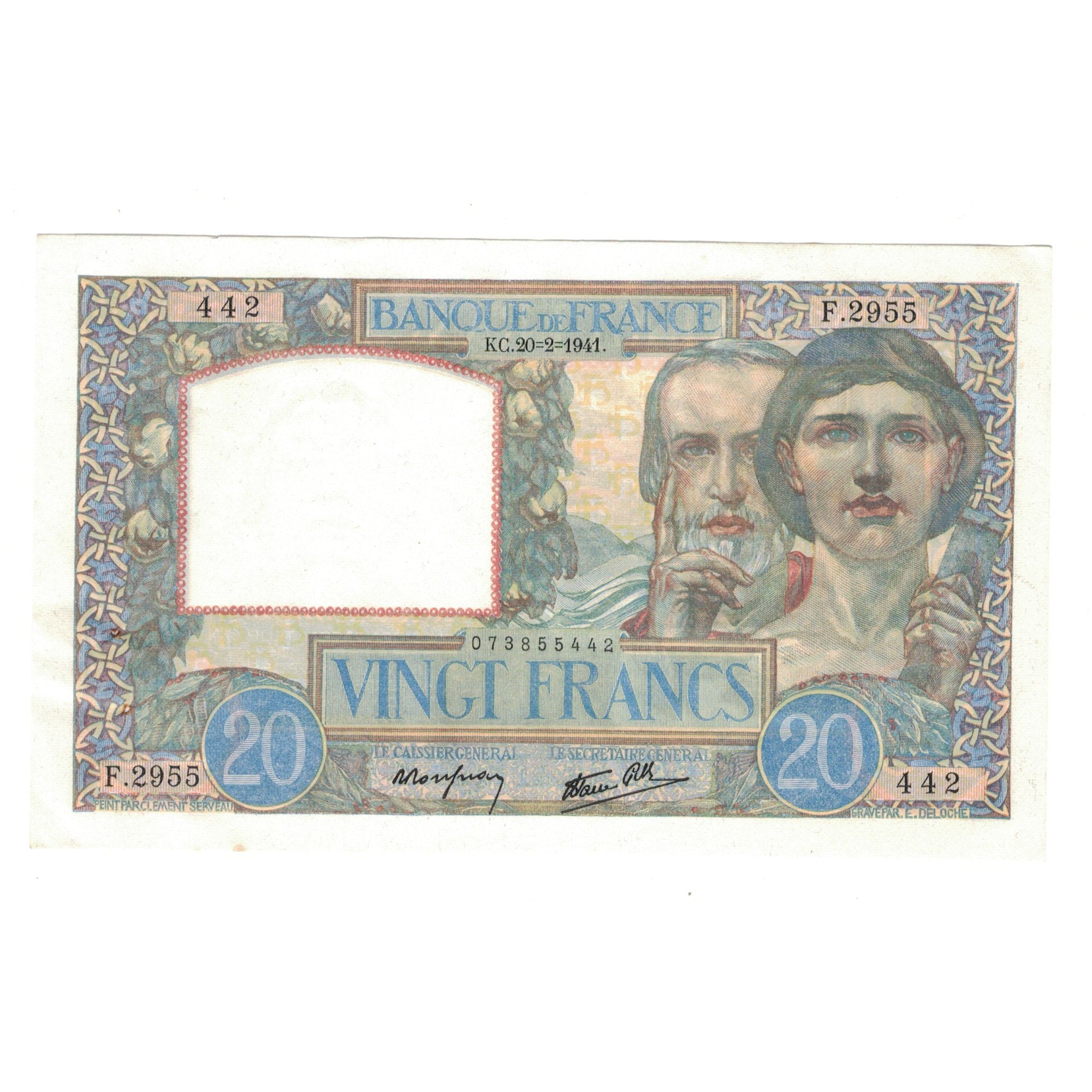 Francja, 20 Francs, Science et Travail, 1941, F.2955, AU(50-53), Fayette:12.12