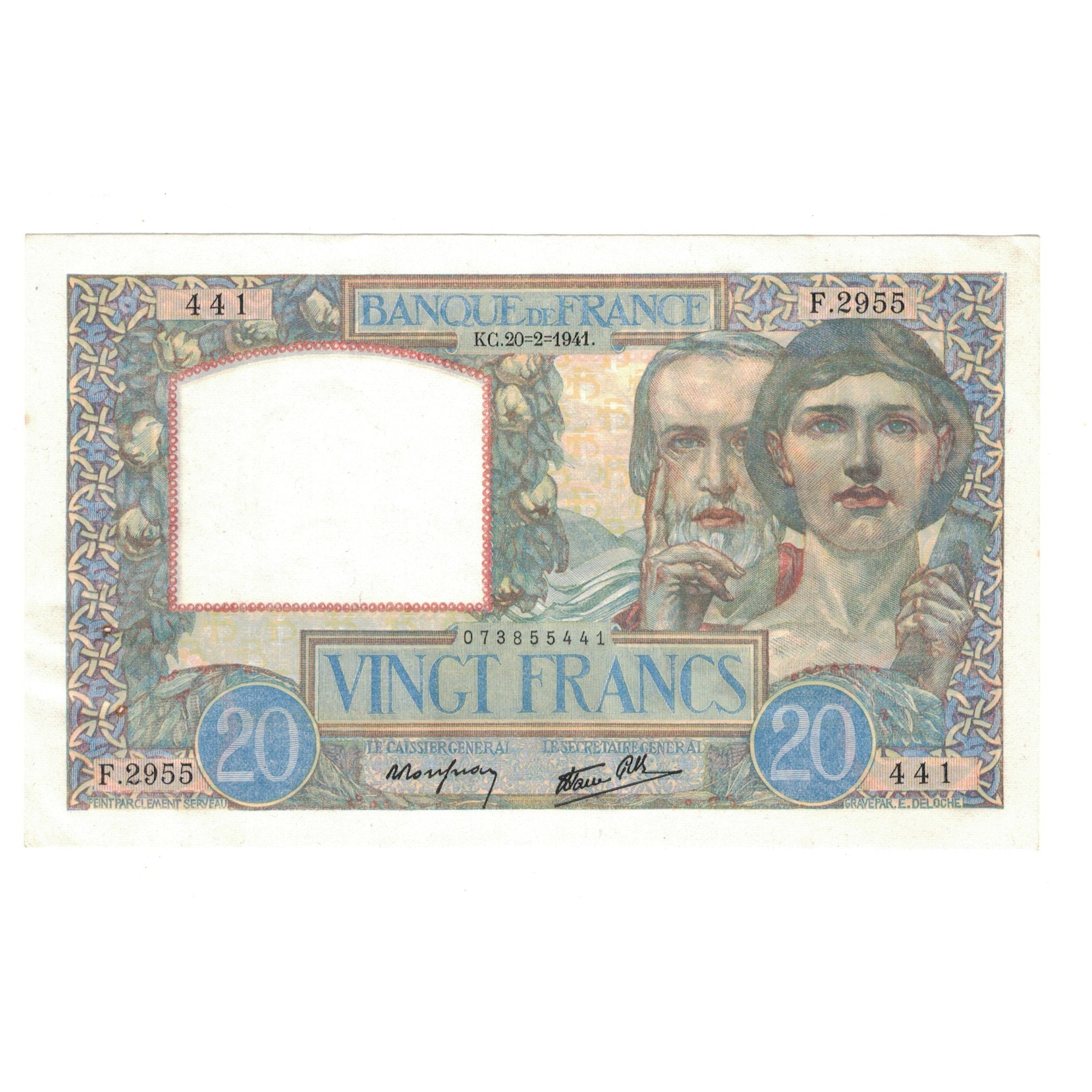 Francja, 20 Francs, Science et Travail, 1941, F.2955, AU(50-53), Fayette:12.12