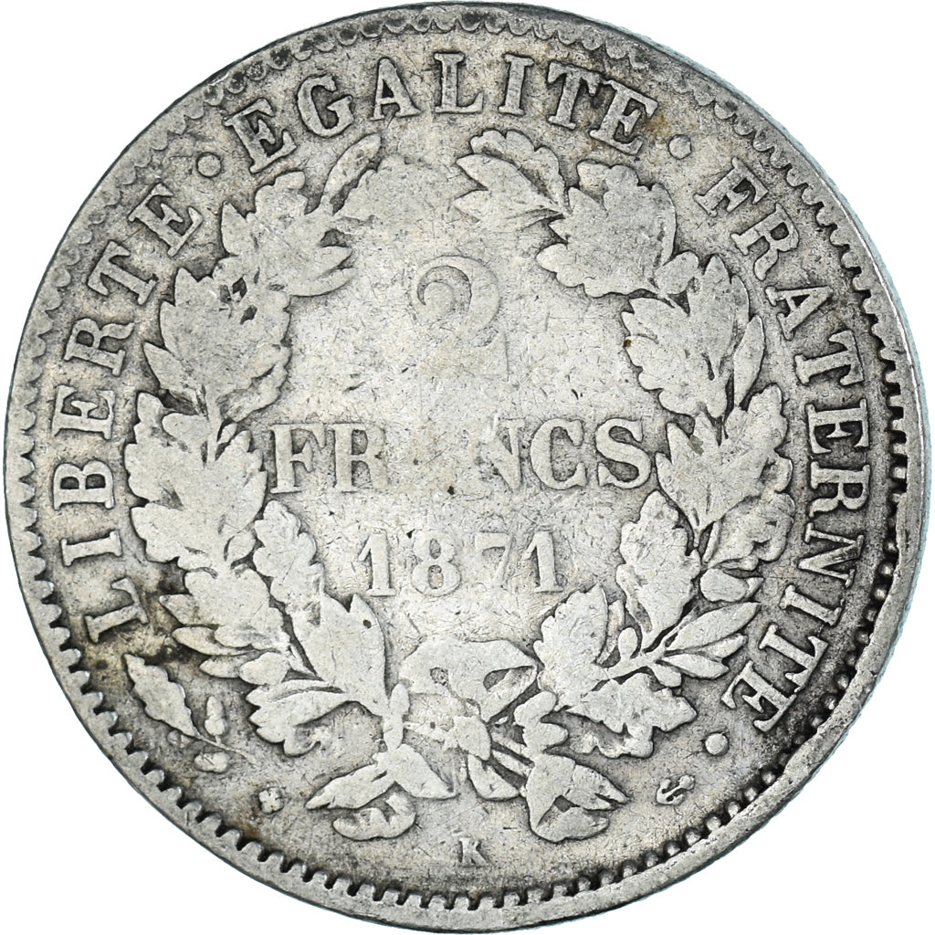 Moeda, França, 2 Francs, 1871