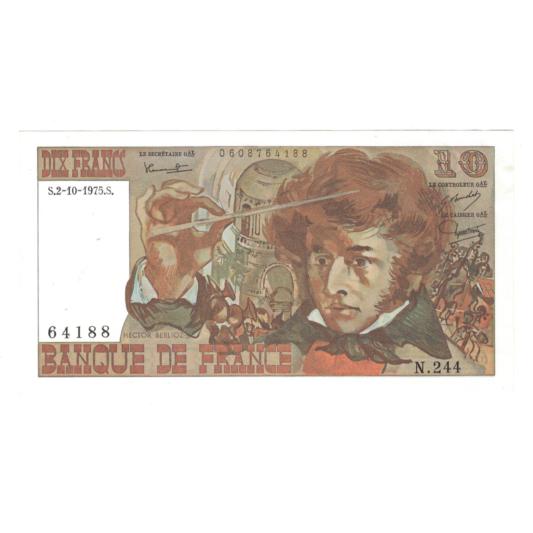 Francia, 10 Francs, Berlioz, 1975, N.244, SPL-, Fayette:63.13, KM:150b