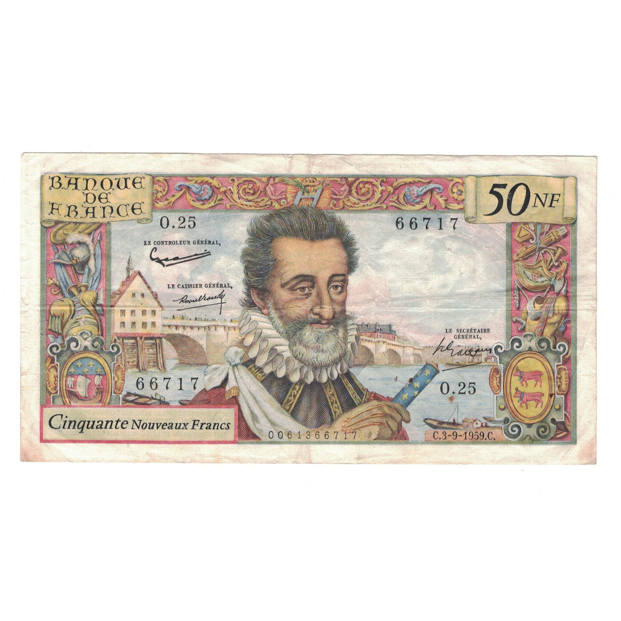 France, 50 Nouveaux Francs, Henri IV, 1960, O.25, EF(40-45), Fayette:58.3
