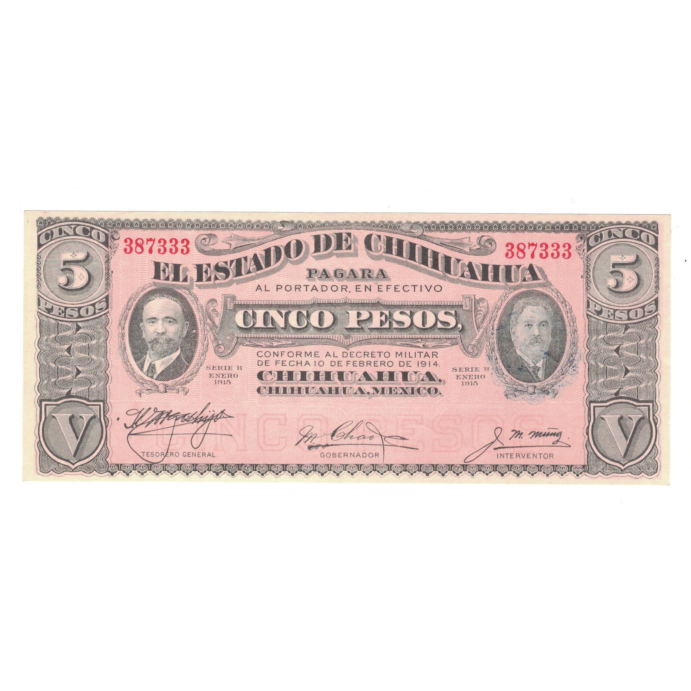 Banconote, Messico - Rivoluzionario, 5 Pesos, 1915, 01/1915, KM:S532c, FDS