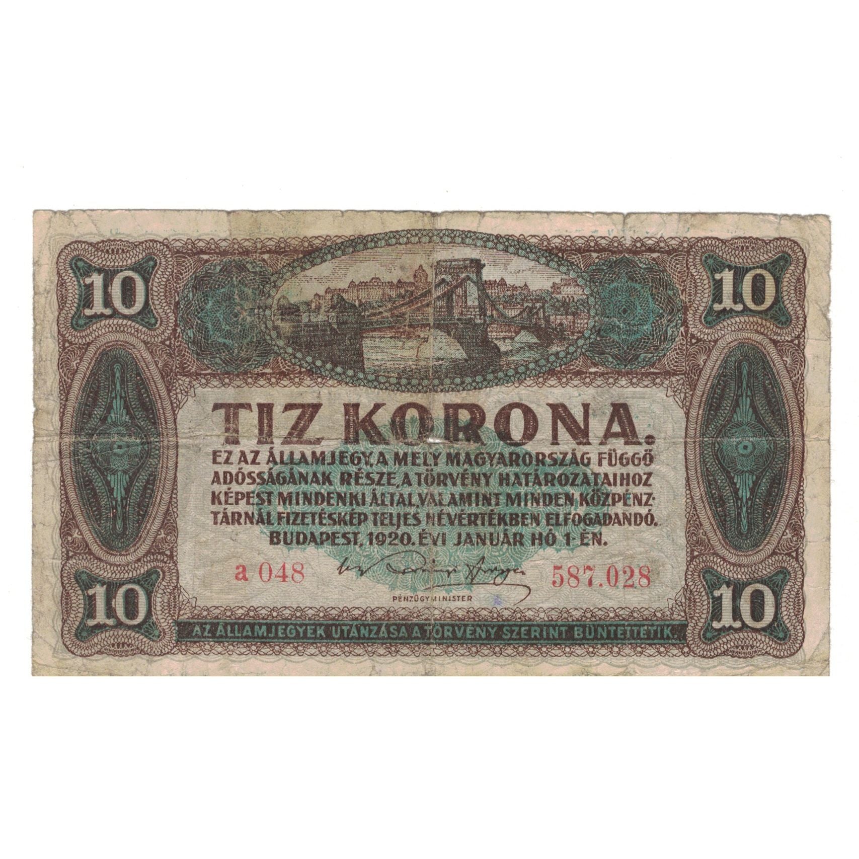 Banknote, Hungary, 10 Korona, 1920, 1920-01-01, KM:60, VG(8-10)